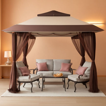 Beige And Coffee Thirteen By Thirteen Pop Up Gazebo Outdoor Patio Wheeled Bag Sturdy Frame