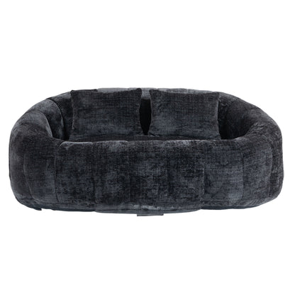 High Back Durable Comfort Bean Bag Sofa Couch for Adults and Kids, Black Chenille