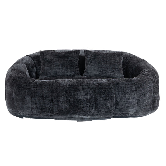 High Back Durable Comfort Bean Bag Sofa Couch for Adults and Kids, Black Chenille