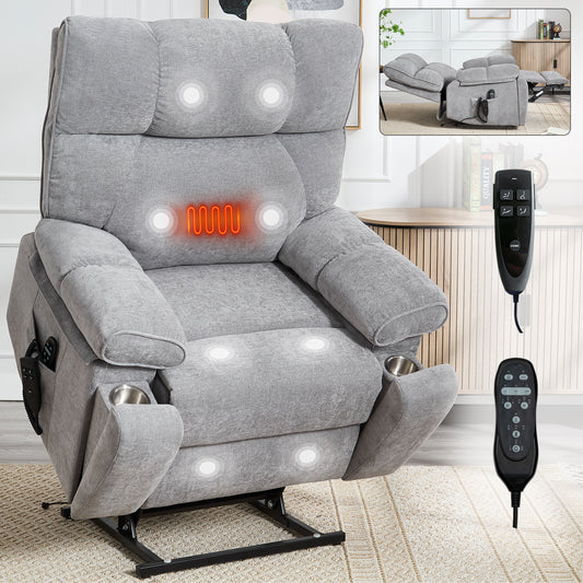 BIG Heat & Massage, Up to 350 LBS  Power Lift Recliners with Hidden Cup Holders, Power-Remote, Heavy Duty
