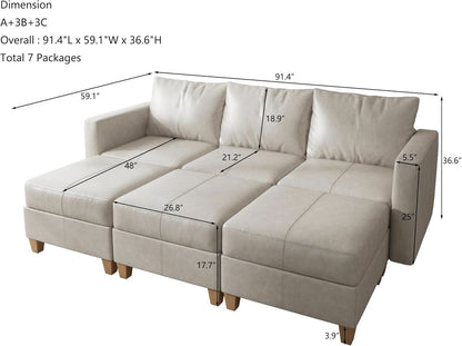 Faux Leather Modular Sectional Sleeper Sofa Storage-1