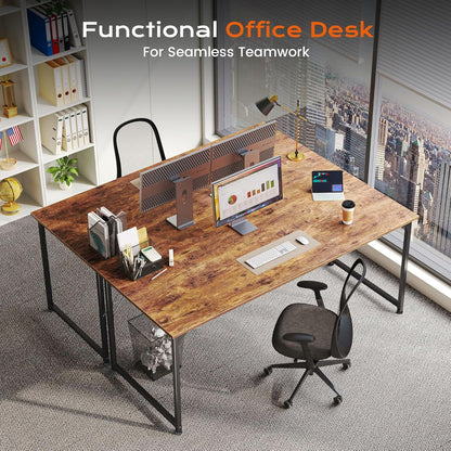 55Inch Computer Desk Deep Desktop Rustic Brown Metal Frame-2