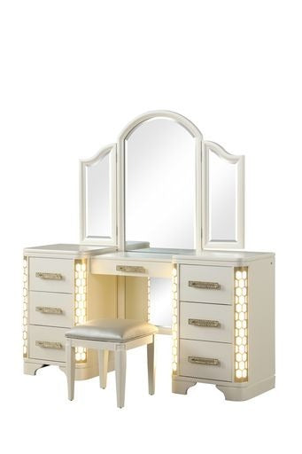 CHRENITY Vanity Set with side LED lightning made with Wood in Beige(NJ INVENTORY)