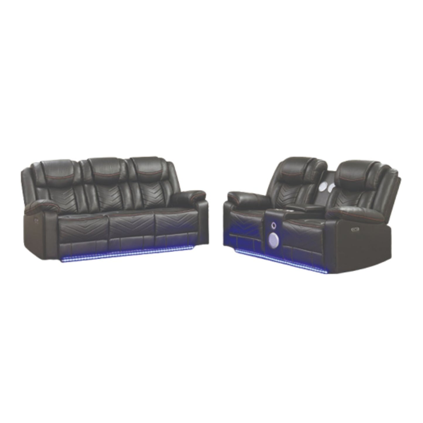 Palmers Modern Contemporary LED Power Recliner 2PC(Sofa + Loveseat) including cup holders Loveseat with console & Bluetooth speakers made with wood and metal frame