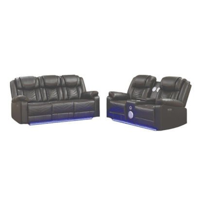 Palmers Modern Contemporary LED Power Recliner 2PC(Sofa + Loveseat) including cup holders Loveseat with console & Bluetooth speakers made with wood and metal frame