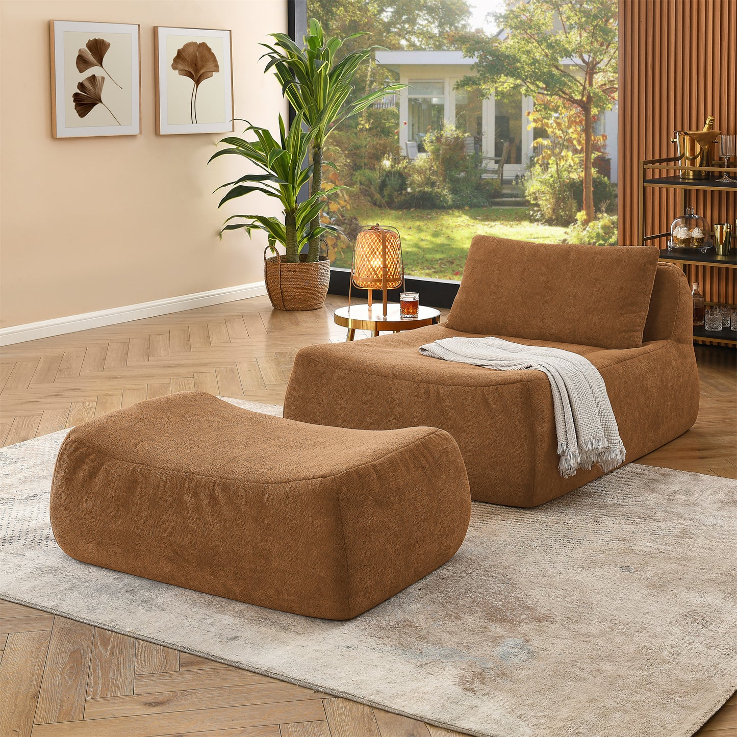 Bean Bag Chair Large Indoor Beanbag Sofa , Lazy Beanbag with waist pillow&Ottoman for Bedroom (Orange)