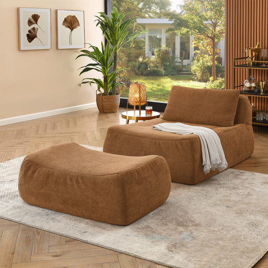 Bean Bag Chair Large Indoor Beanbag Sofa , Lazy Beanbag with waist pillow&Ottoman for Bedroom (Orange)