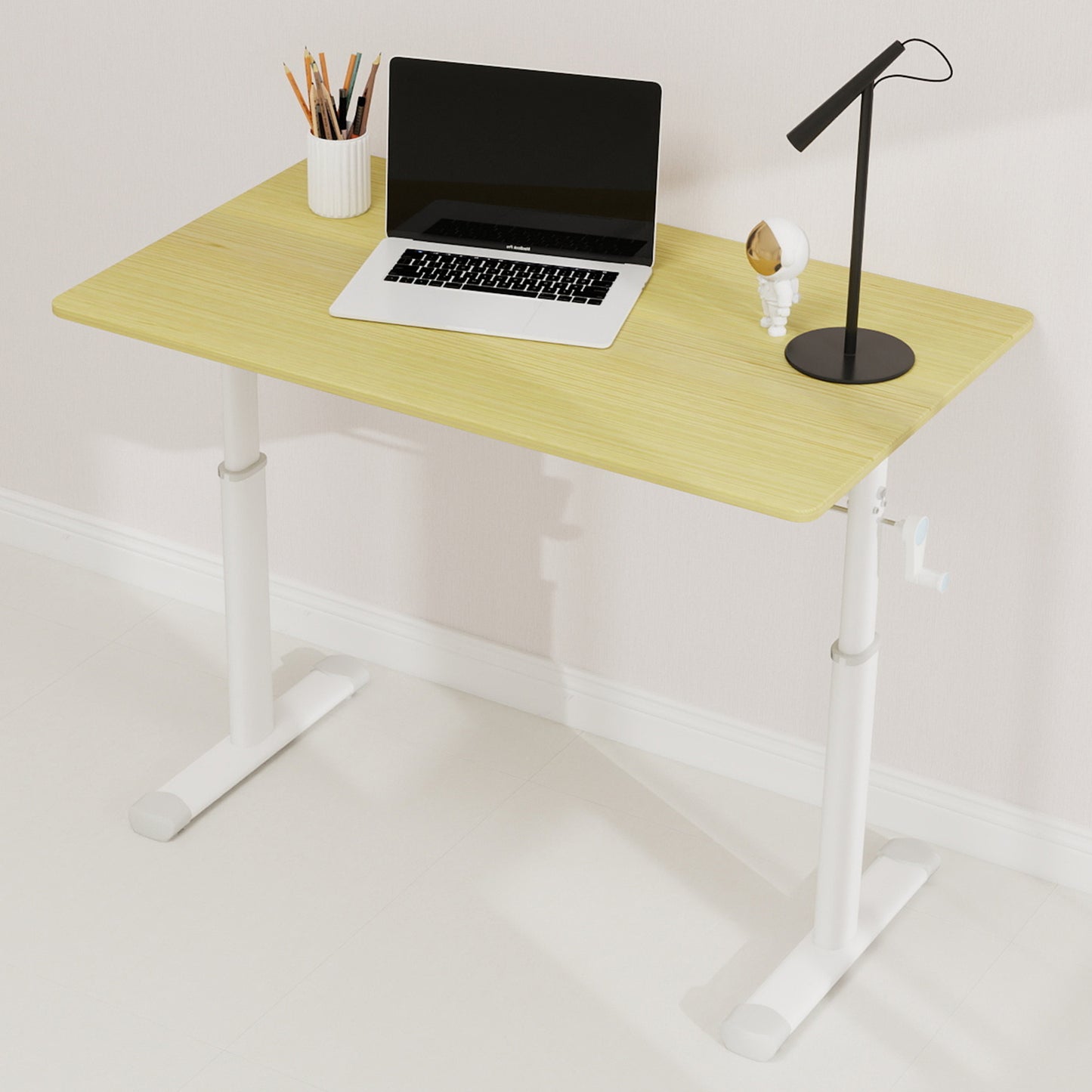 Adri's Adjustable study desk suitable for children and adults, height-adjustable, multifunctional home office desk, compact design, desktop dimensions: 60cm × 100cm, white frame with natural wood-colored tab