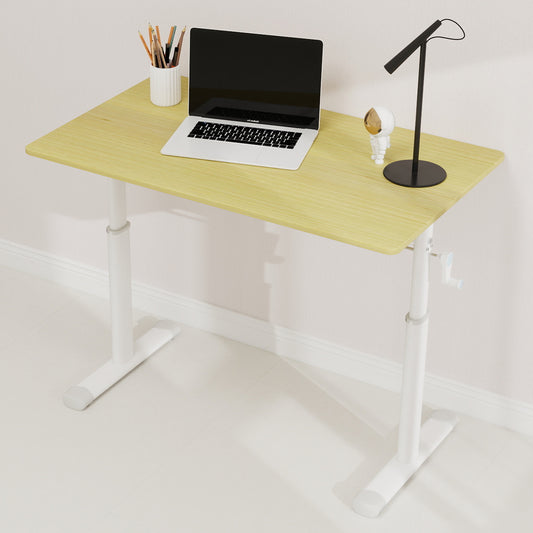 Adri's Adjustable study desk suitable for children and adults, height-adjustable, multifunctional home office desk, compact design, desktop dimensions: 60cm × 100cm, white frame with natural wood-colored tab