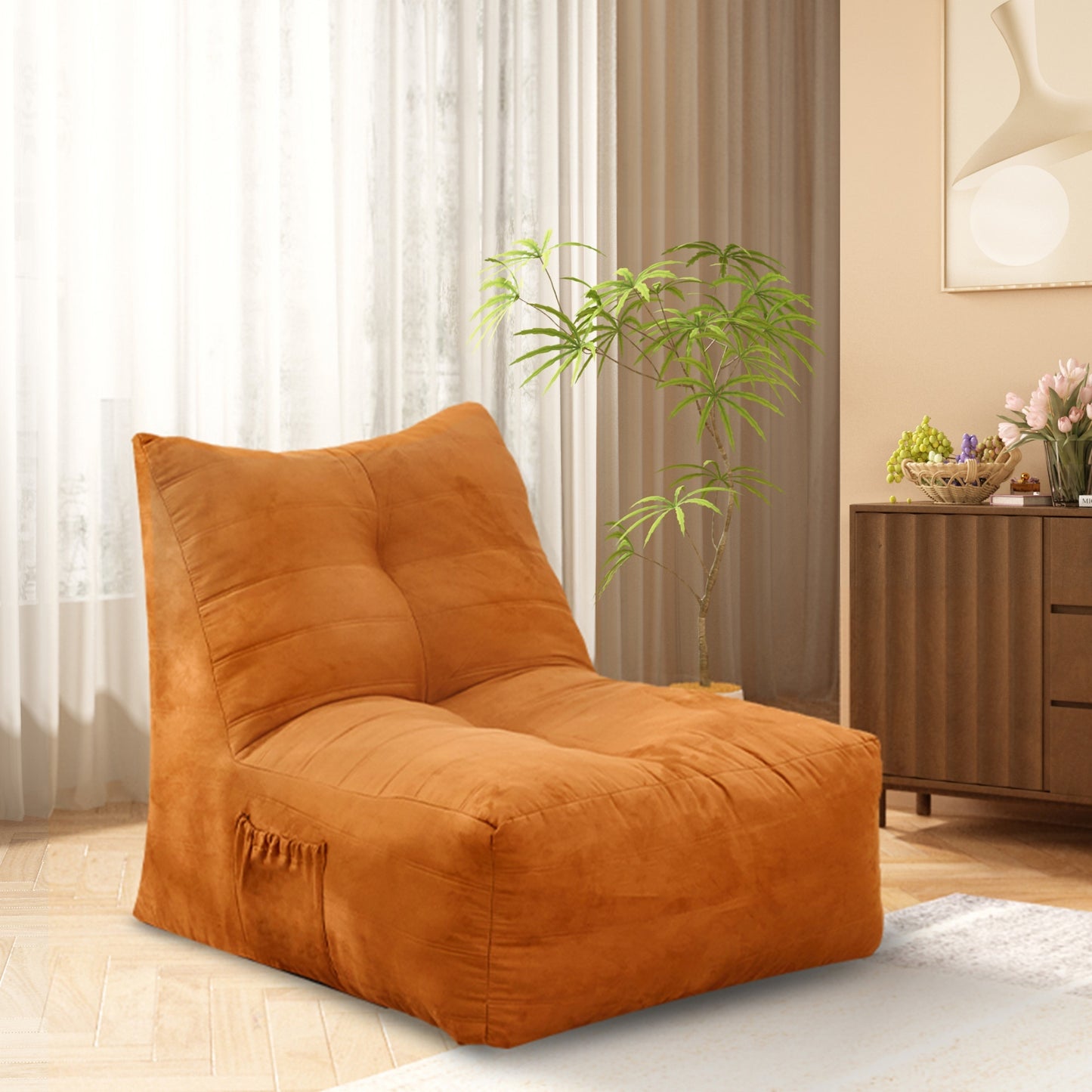 Bean Bag Chair, Cozy Lazy Sofa, Inflatable Floor Beanbags Filled with High-Density Foam, Memory Foam Bean Bag for Living Spaces, Bedrooms, and Workspaces