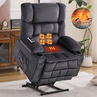 Dual Motor Large Power Lift Recliner Chair for Elderly, Lay Flat Lift Chair with knead the waist and heat, Big Lift Recliner for Tall People, Cup Holders,GREY