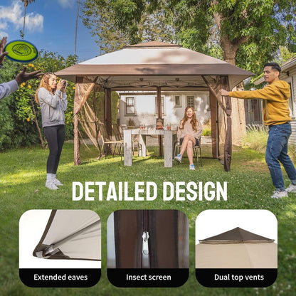 Beige And Coffee Thirteen By Thirteen Pop Up Gazebo Outdoor Patio Wheeled Bag Sturdy Frame