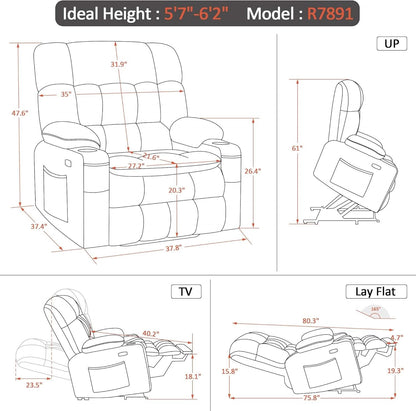 Large Burgundy Dual Motor Lift Recliner Chair With Massage And Heat-2