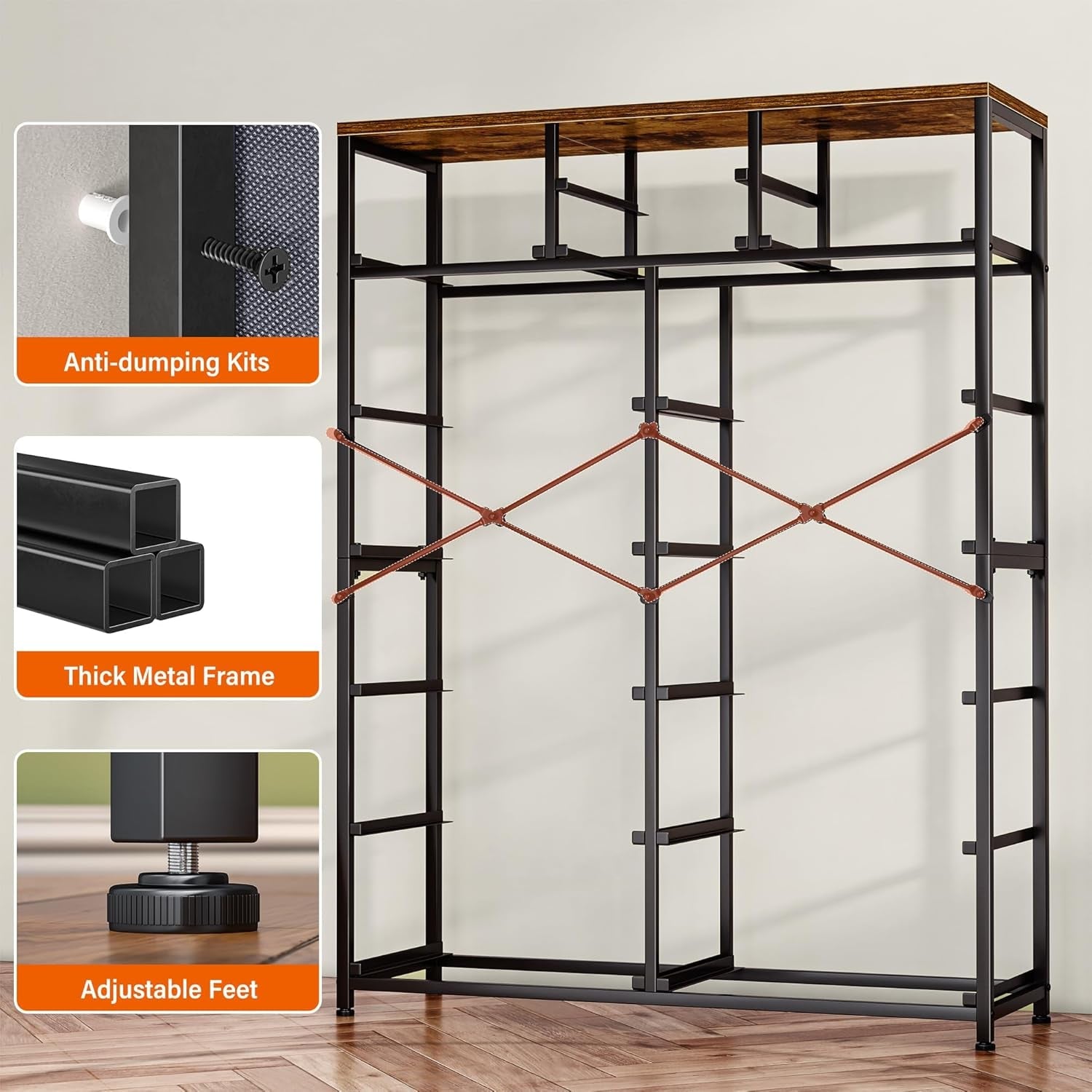 Rustic Brown Tall Dresser Featuring Fabric Drawers-4