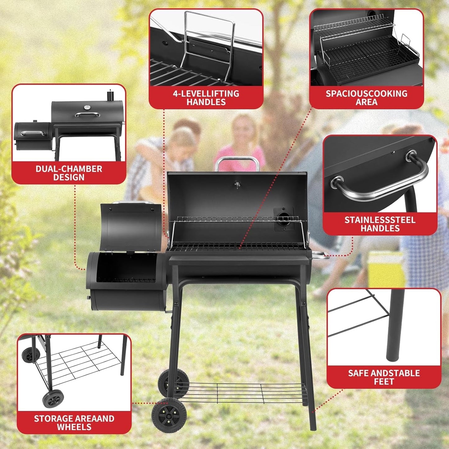 Barrel Charcoal Grill With Offset Smoker 550 SqInches