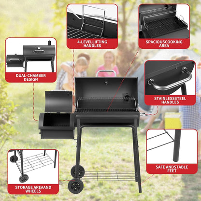 Barrel Charcoal Grill With Offset Smoker 550 SqInches
