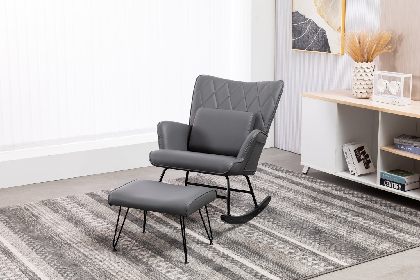 Rocking Chair, Glider Chair,Rocking Accent Chair with Lumbar Pillow and Ottoman for Nursery/Living Room/Bedroom