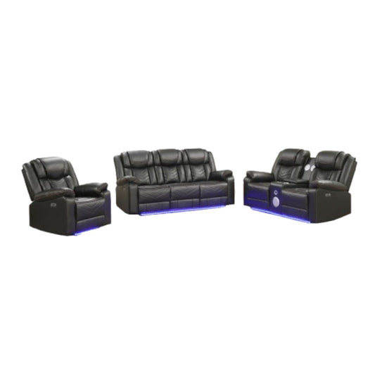 Palmers Modern Contemporary LED Power Recliner 3PC(Sofa + Loveseat + Chair) including cup holders Loveseat with console & Bluetooth speakers made with wood and metal frame