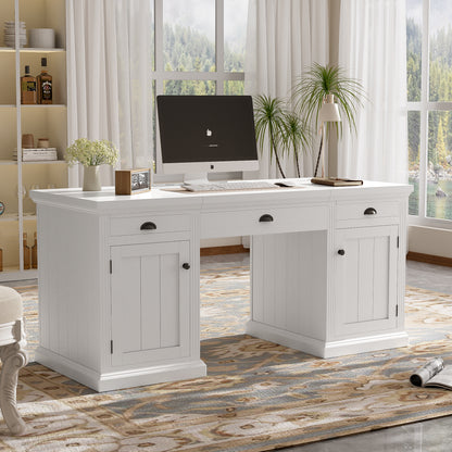 The Palms 67' Modern Executive Desk,Computer Desk with 2 Wooden Doors Storage Cabinet and 3 Drawers, Rectangle Home Office Desk  ,Reading Desk,Writing Table,Workstation for Home Office,Living Room,Study,White