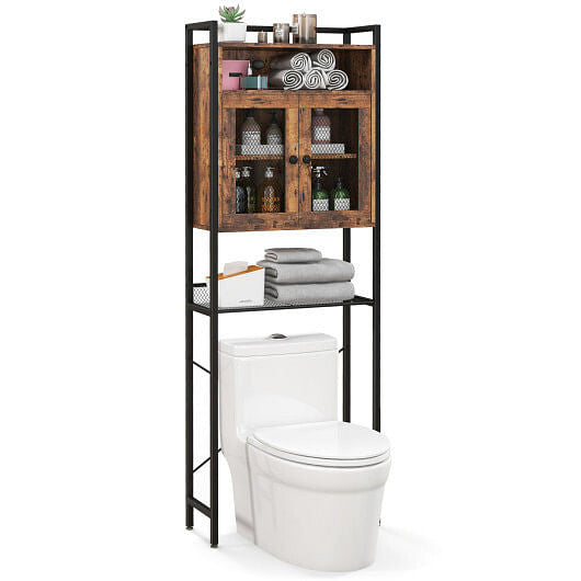 Over-The-Toilet Storage Cabinet with Heavy-Duty Metal Frame 2-door Freestanding-Black