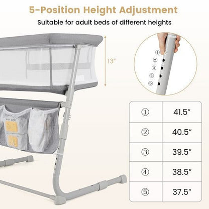 Baby Bassinet Bedside Crib with Adjustable Height Comfy Mattress-Gray