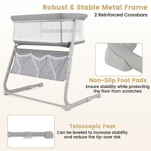 Baby Bassinet Bedside Crib with Adjustable Height Comfy Mattress-Gray
