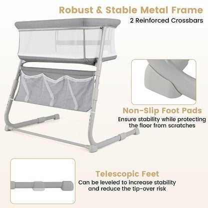 Baby Bassinet Bedside Crib with Adjustable Height Comfy Mattress-Gray
