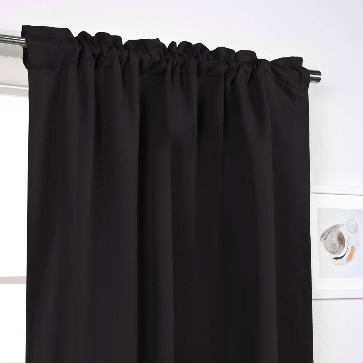52 x 108 inch Solid Black Thermal Blackout Curtain Panels - Set of 2