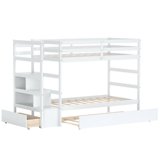 Twin Over Twin Bunk Bed with Storage Shelf and Drawer-Dark Brown