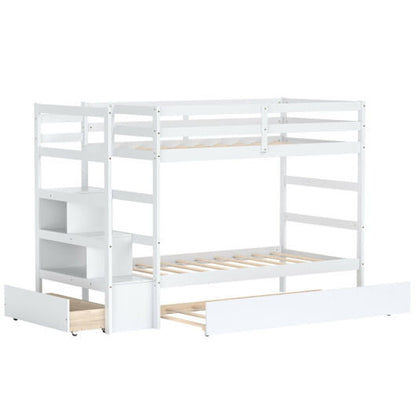 Twin Over Twin Bunk Bed with Storage Shelf and Drawer-Dark Brown