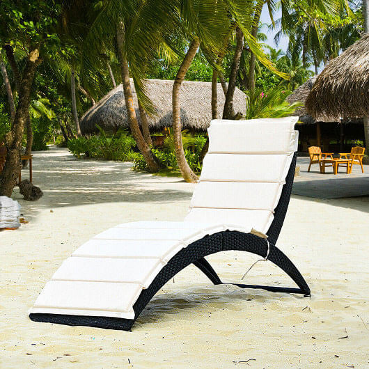 Folding Patio Rattan Portable Lounge Chair Chaise with Cushion-Turquoise