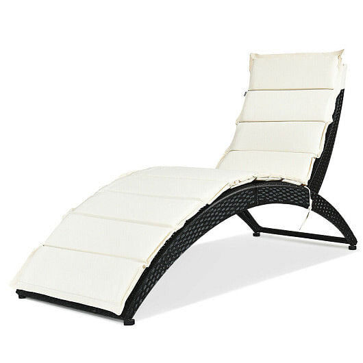Folding Patio Rattan Portable Lounge Chair Chaise with Cushion-Turquoise