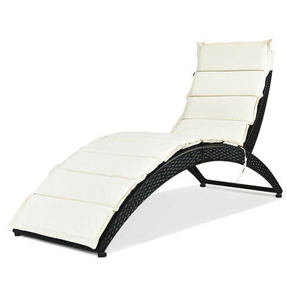 Folding Patio Rattan Portable Lounge Chair Chaise with Cushion-Turquoise