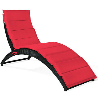 Folding Patio Rattan Portable Lounge Chair Chaise with Cushion-Turquoise