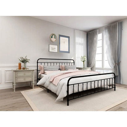 King size Black Metal Platform Bed Frame with Rounded Headboard Footboard