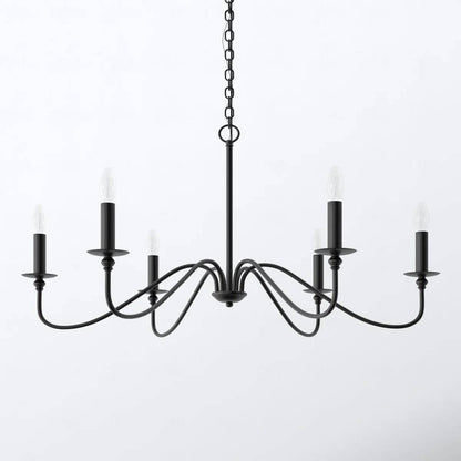 42-inch Traditional 6-Light Dimmable Chandelier in Matte Black Finish