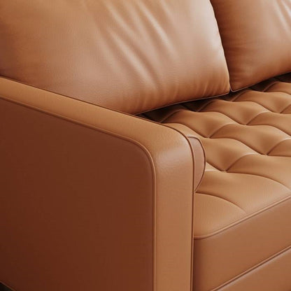 Terracotta Upholstered Faux Leather Sofa w/ Pillows Solid Hardwood Legs