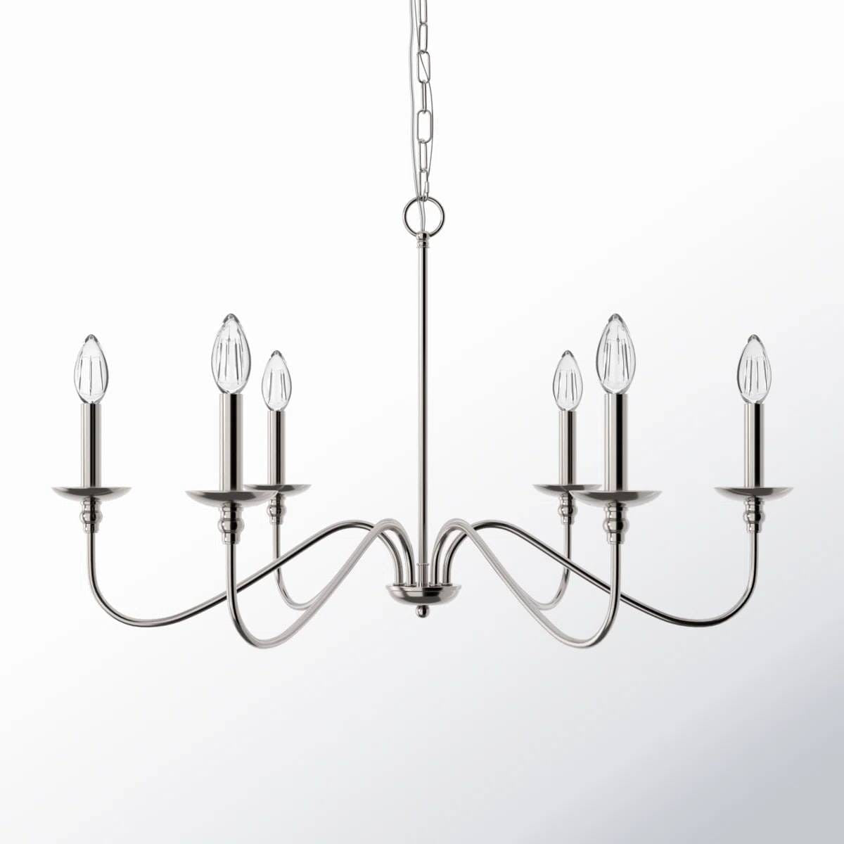 30-inch Classic 6-Light Dimmable Chandelier in Polished Nickel Finish