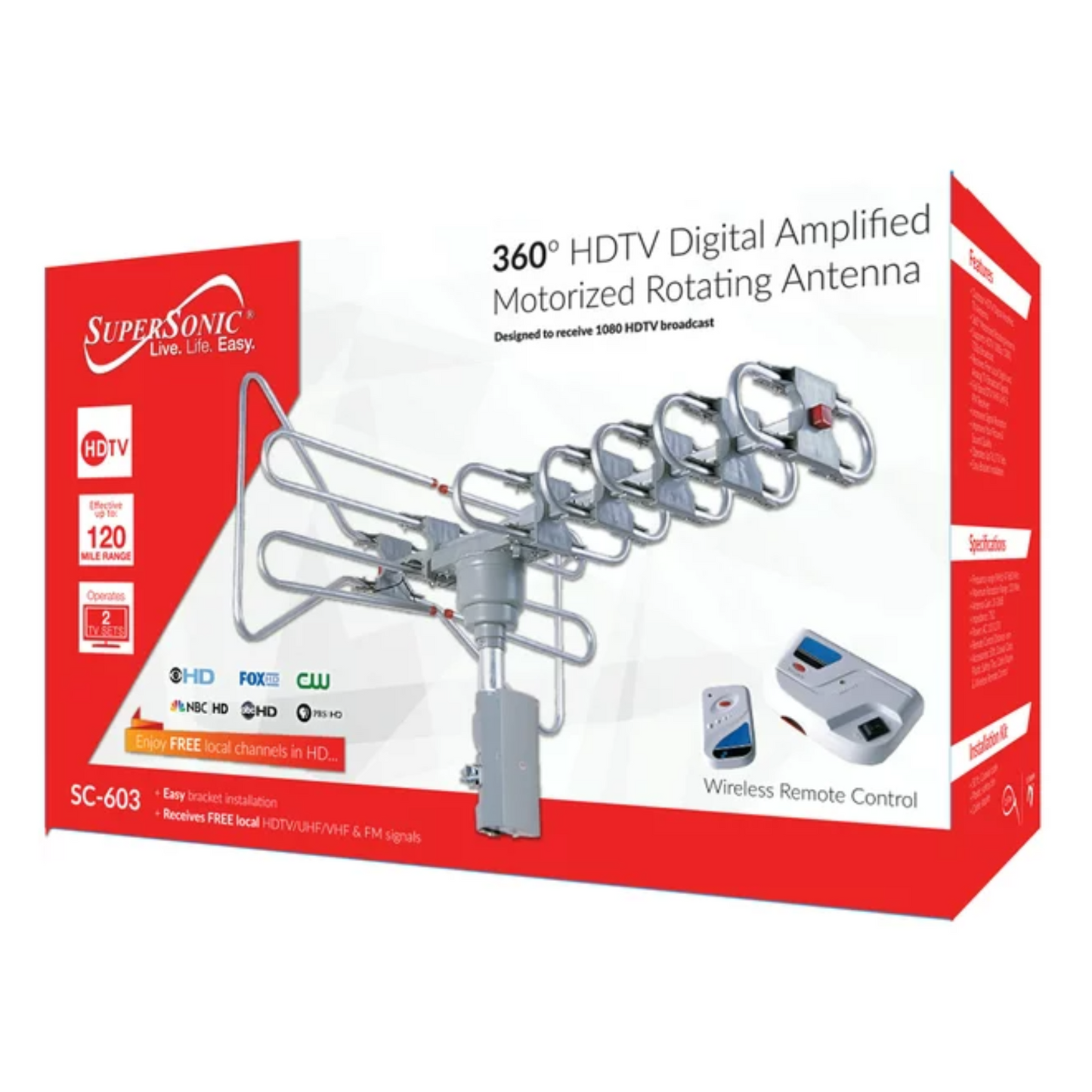 Supersonic 360-Degree HDTV Digital Amplified Motorized Antenna with Remote Control