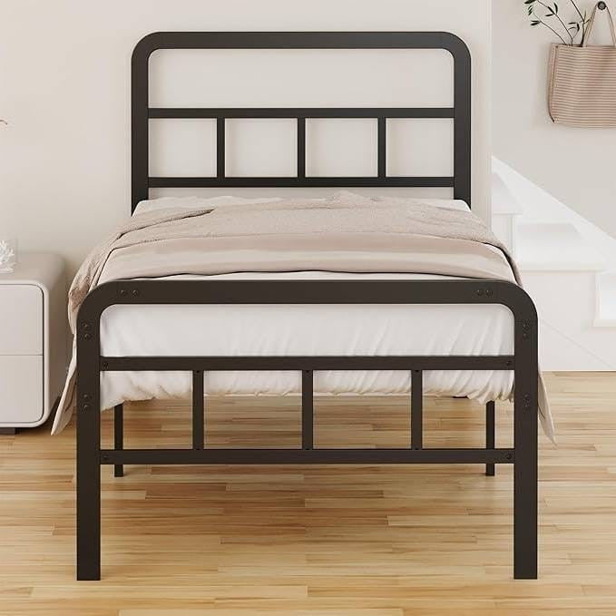 Twin Heavy Duty Metal Bed Frame with Headboard and Footboard in Black