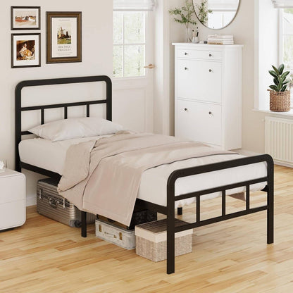 Twin Heavy Duty Metal Bed Frame with Headboard and Footboard in Black