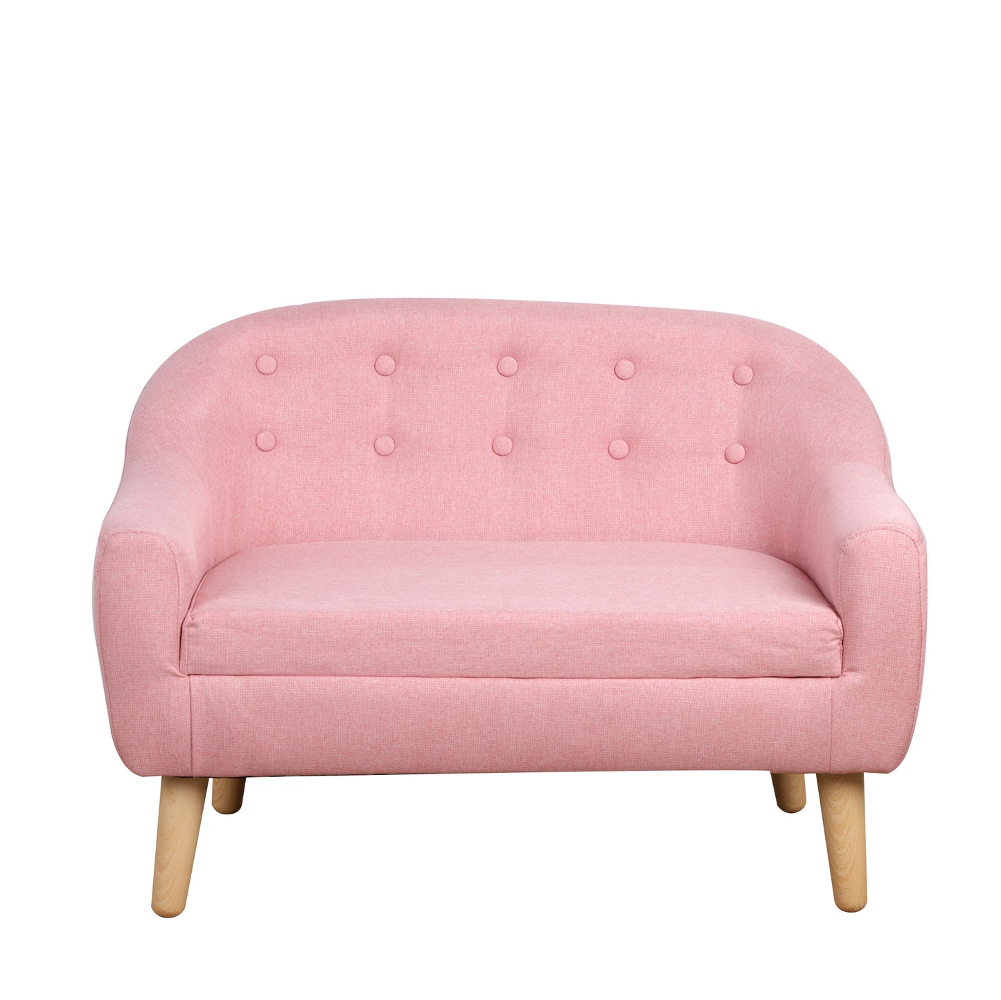 2-Seat Kids Sofa Linen Fabric and Wooden Frame Sofa for Kids and Toddlers Ages 3-7, 11' High Seat, Pink