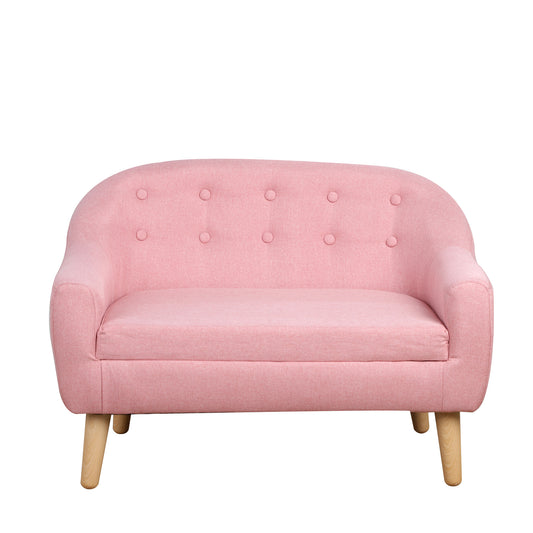 2-Seat Kids Sofa Linen Fabric and Wooden Frame Sofa for Kids and Toddlers Ages 3-7, 11' High Seat, Pink
