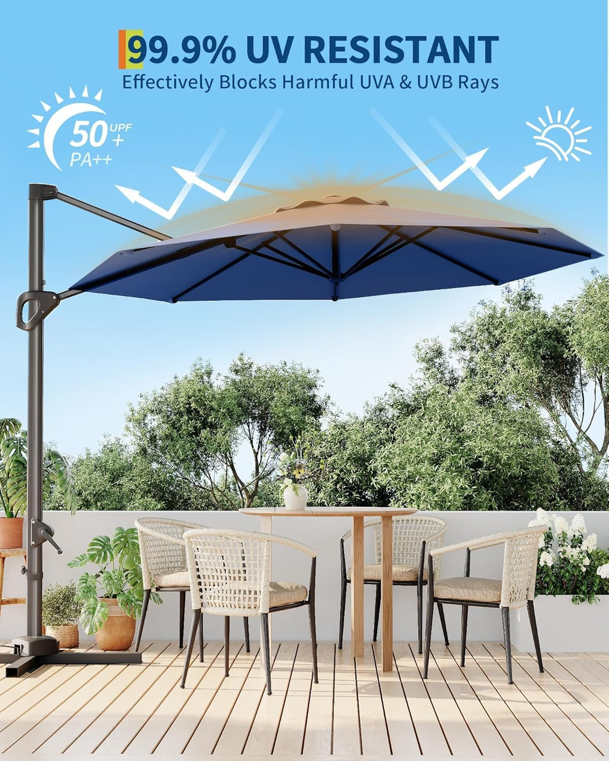 10Ft Cantilever Patio Umbrella With 360 Rotation Weatherproof