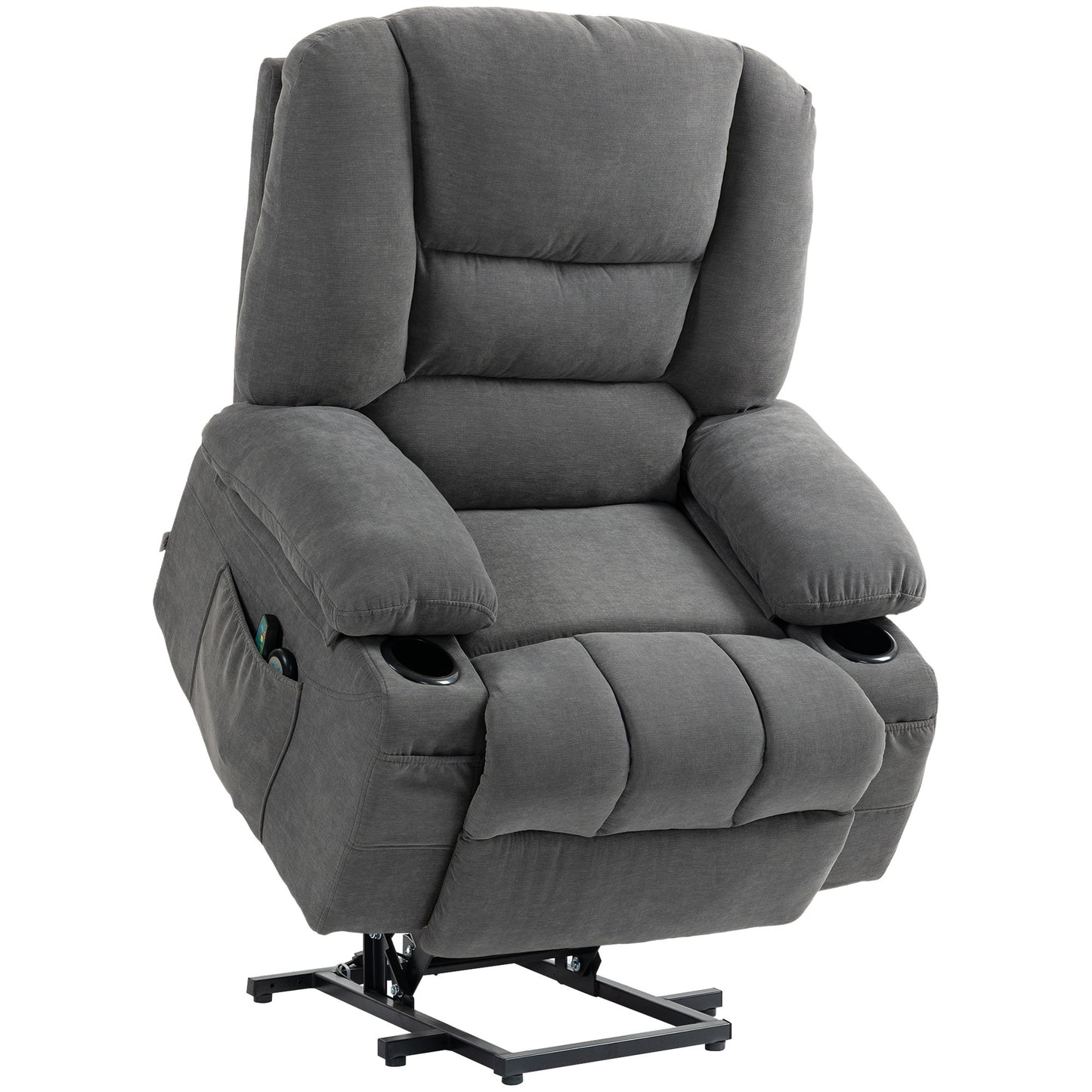 HOMCOM Power Lift Recliner Chair Sofa with Vibration Massage and Heat, Fabric Lift Chair for Elderly, Massage Recliner Chair with Remote Control, Side Pockets, Quick Assembly, Charcoal Gray