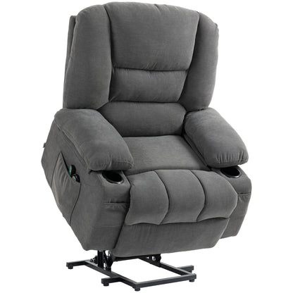 HOMCOM Power Lift Recliner Chair Sofa with Vibration Massage and Heat, Fabric Lift Chair for Elderly, Massage Recliner Chair with Remote Control, Side Pockets, Quick Assembly, Charcoal Gray