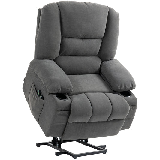 HOMCOM Power Lift Recliner Chair Sofa with Vibration Massage and Heat, Fabric Lift Chair for Elderly, Massage Recliner Chair with Remote Control, Side Pockets, Quick Assembly, Charcoal Gray