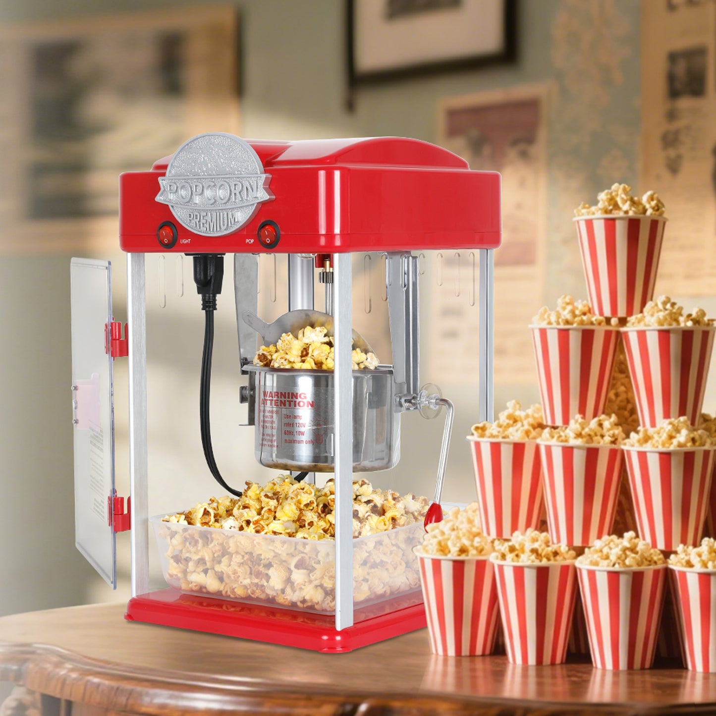 Tabletop Popcorn Machine Popcorn Popper Machine Pop Corn Machine Popcorn Maker With  6 Oz Stainless-Steel Kettle, Measuring Tool and Popcorn Scoop For Home, Family, Movie Night Red
