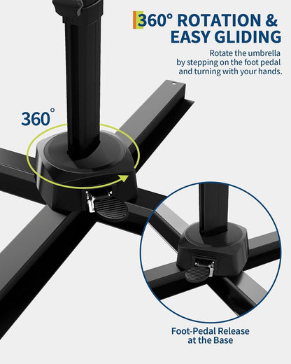 10Ft Cantilever Patio Umbrella With 360 Rotation Weatherproof