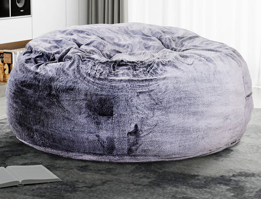 Modern 5-Foot Round Memory Foam Bean Bag Soft Faux Fur Cover Bean Bag Chair, Purple